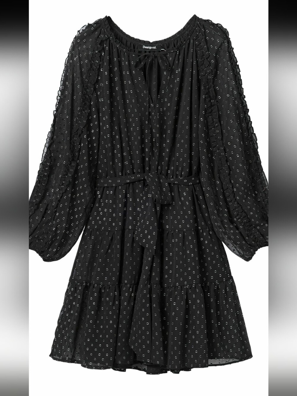 DESIGUAL Women Mini Dress Polka Dot Black Silver Size XL Long Sleeve Holiday - Picture 5 of 16